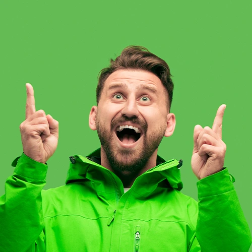 Man in green background.